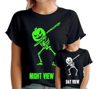 Skeleton Dab Dance Halloween Glow in The Dark Womens T Shirts with Pumpkin Head | Family Friendly | Fun & Spooky Design for Men Women Teens Kids | Comfortable Cotton Black M