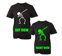 Skeleton Dab Glow in The Dark T-Shirt, Funny Halloween Scary Pumpkin Xmas Festive Unisex Kids Adults Top (Black, 12 Years)