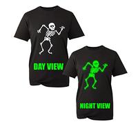 Skeleton Dance Glow in The Dark T-Shirt, Funny Halloween Scary Pumpkin Xmas Festive Unisex Kids Adults Top (Black, XL)