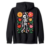 Skeleton Dancing Among Vibrant Flowers Zip Hoodie