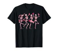 Skeleton Dancing Pink Ribbon Breast Cancer Awareness Support T-Shirt