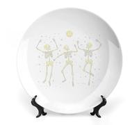 Skeleton Dancing Under Moon Bone China Decorative Plate Chinese Style Ceramic Dish with Stand Memorial Gifts for Home Office