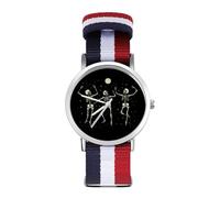 Skeleton Dancing Under Moon Casual Nylon Braided Strap Watch Unisex Non-Scale Wristwatch Easy Read Analog Watches