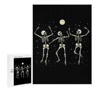 Skeleton Dancing Under Moon Funny Wooden Puzzle with Storage Box Adults Vertical Jigsaw Puzzles Challenge Gift for Family Game