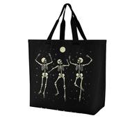 Skeleton Dancing Under Moon Large Reusable Shopping Bag Lightweight Foldable Tote Bags Washable Shoulder Handbag