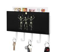 Skeleton Dancing Under Moon Leather Key Holder Wall Mounted with 5 Hooks Decorative Keys Rack for Home Entryway Decor 4.3 × 7.1 Inch