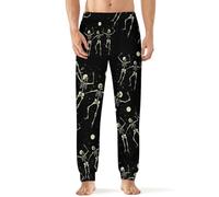 Skeleton Dancing Under Moon Men's Classic Pajama Pants Elastic Waistband Lounge Pant Breathable Sleepwear Bottoms for Home Beach Yoga