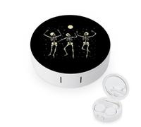 Skeleton Dancing Under Moon Round Travel Contact Lens Kit with Mirror
