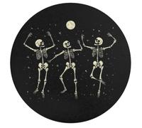 Skeleton Dancing Under Moon Round Wooden Puzzle Letter on Back