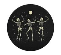 Skeleton Dancing Under Moon Round Wooden Puzzle Letter on Back