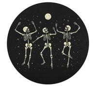 Skeleton Dancing Under Moon Round Wooden Puzzle Letter on Back