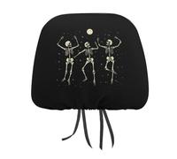 Skeleton Dancing Under Moon Soft Car Seat Headrest Cover Universal Head Rest Covers Personalized Automotive Accessories
