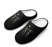 Skeleton Dancing Under Moon Women's Cotton Slippers Winter Indoor Outdoor House Shoes Gift for Travel Bedroom Hotel 7-8（39-40
