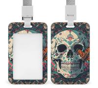 Skeleton Death Moth Id Badge Holder with Breakaway Lanyard Vertical Clear Plastic Card Protector Sleeve Waterproof & Heavy Duty Name Tag Holder for Nurse Teacher Office Staff Women Men
