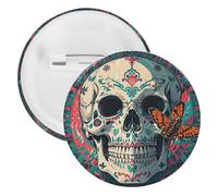 Skeleton Death Moth Lapel Pins Round Metal Brooch Badge Cute Tie Tack Pin for Hats, Clothing, Bags Unique Fashion Accessories Gift for Men & Women, white, 1PCS