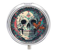 Skeleton Death Moth Pill Box Waterproof Portable Medicine Pill Case Moisture Proof Metal Travel Pill Box with 3 Compartment Medicine Case