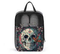 Skeleton Death Moth Shoe Bags with Zipper, Portable Shoe Organizer with Handle, Personalized Shoes Tote Bag for Travel, Waterproof Shoes Carrier, Storage Pouch