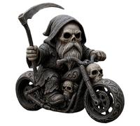 Skeleton Death Motorcycle Rider Sculpture for Desk 4.92 * 2.75 * 3.93 in | Resin Skeleton Motorcycle Reaper Statue | Dark Punk Gothic Decorative Ornament for Halloween Party, Man Cave