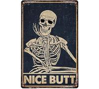 Skeleton Decor Tin Sign Navy Nice Butt Skeleton Metal Sign for Bedroom Cafe Home Bar Pub Coffee Kitchen Bathroom Funny Wall Decor Art 12x16 Inch
