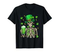 Skeleton Dinking Beer Patrick's Day Irish Drinker Shamrocks T-Shirt