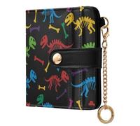 Skeleton Dinosaur Black Print Small Women Wallet Bifold PU Leather RFID Blocking Compact Card Holder with Zipper Coin Pocket Purse for Girls Ladies Women