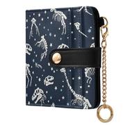 Skeleton Dinosaurs Black Pattern Small Women Wallet RFID Blocking Bifold PU Leather Compact Card Holder with Zipper Coin Pocket Purse for Women Girls Ladies