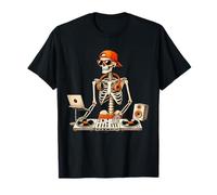 Skeleton DJ Halloween Costume Turntable Music Funny Men Boys T-Shirt