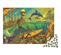 Skeleton-Dolphin Jumping Out of Water Jigsaw Puzzles. 1000pcs (75x50cm) Whimsical Challenge Toy for Educational Games Gifts