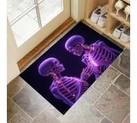 Skeleton Door Mats Indoor 60 X 90 Cm, Machine Washable Inside Door Mat, Surrealism Soft Doormats, Super Absorbent Entrance Rug, Anti-Slip Floor Mats For Front Rear Doors (Purple)