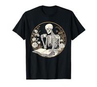 Skeleton Drink Coffee & Read Book Gothic Floral Art Bookish T-Shirt