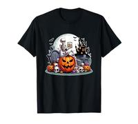 Skeleton Drinking Bourbon On Carved Pumpkins Halloween T-Shirt