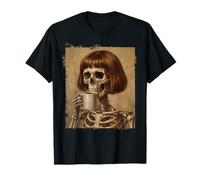Skeleton Drinking Coffee Bob Haircut Morning Brew T-Shirt