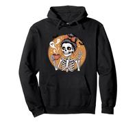 Skeleton Drinking Coffee Cute Halloween Design 55 Characters Pullover Hoodie
