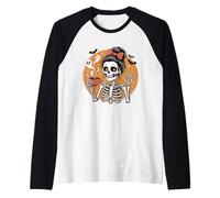 Skeleton Drinking Coffee Cute Halloween Design 55 Characters Raglan Baseball Tee