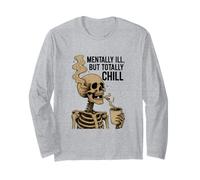 Skeleton Drinking Coffee Halloween Gothic Spooky Design Long Sleeve T-Shirt