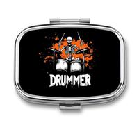 Skeleton Drummer Cute Travel Pill Organizer Portable Small Square Medicine Case Box for Pocket Purse