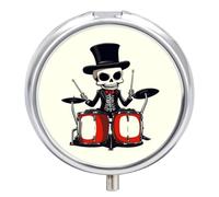 Skeleton Drummer Music Skull Pill Box 3 Compartment Small Portable Medicine Case Pill Organizer for Pocket Purse