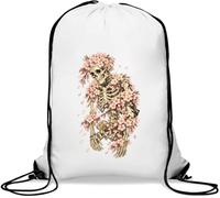Skeleton Entwined with Blossoming Flowers Gym Sack Casual Drawstring Bag White