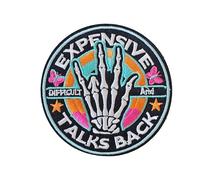 Skeleton Expensive Difficult and Talks Back Patch - Hook and Loop Funny Tactical Morale Meme Cool Embroidered Badge for Military Army Vest Molle Backpack Bag Clothes Helmets Gym DIY Gifts Badges