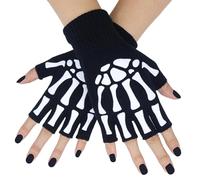 Skeleton Fingerless Gloves for Men Women, Halloween Costume Skull Bone Gloves Glow in The Dark Ghost Halloween Costume Accessories