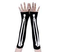Skeleton Fingerless Mittens Halloween Skull Arm Sleeves Fancy Dress Gloves Adult Compression Zombie Handwear Below Elbow Length Cover Cosplay Costume Bone Ghost Devil Prop Elastic Thin Oversleeve Gift