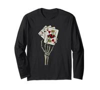 Skeleton Fingers Play Cards in Cool Gothic Skeleton Decor Long Sleeve T-Shirt