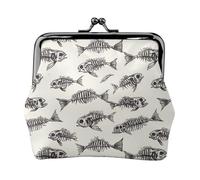 Skeleton Fish Fossil Print Coin Purse for Women, Kiss-lock Change Purse Wallets, Small PU Leather Coin Purses