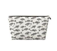 Skeleton Fish Fossil Print Makeup Bag, Cosmetic Travel Toiletry Bag for Women, Cute Leather Makeup Pouch Organizer