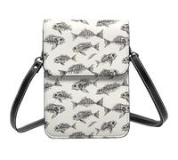 Skeleton Fish Fossil Print Small Crossbody Bags for Women, Small Purses Leather Cell Phone Cross Body Bag
