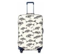 Skeleton Fish Fossil Print Travel Luggage Covers, Washable Suitcase Covers Protector for Luggage 18-32 Inch High Elasticity, Black, Medium