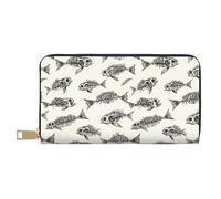 Skeleton Fish Fossil Print Wallet Women, Leather Bifold Multi Card Wallet, Long Purse Women's Wallets