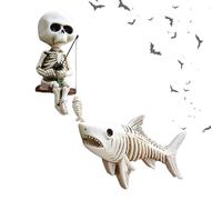 Skeleton Fishing Figurine | Resin Skull Shark Sculpture Centrepiece - Gothic Desktop Figurine Halloween Ornament for Outdoor Nightstands Garden Table Celebration Bookshelves Haunted House