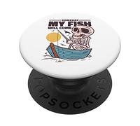 Skeleton fishing in lake PopSockets Swappable PopGrip