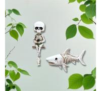 Skeleton Fishing Statues for Garden, Gothic Resin Skull Shark Sculpture, Gothic Desktop Figurine Halloween Ornament for Indoor Outdoor Living Room Entryway Nightstands Table Garden Celebration